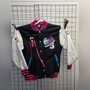 Women's Black and Pink Varsity Jacket